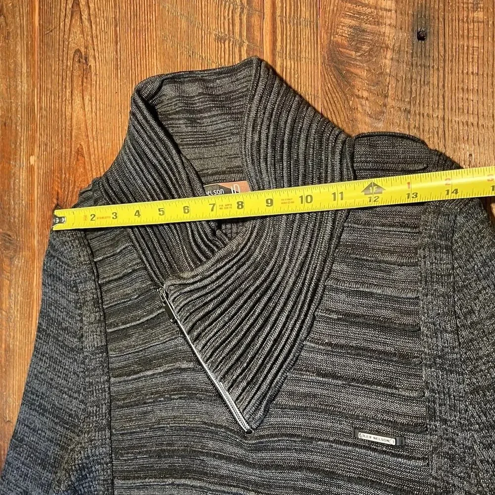 Leif Nelson Cable Knit Sweater Shawl Collar Funnel Neck Gray Techwear Streetwear